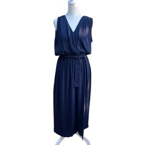 Babaton Aritzia Maximillian Sleeveless Belted Wide‎ Leg Cropped Jumpsuit Navy M